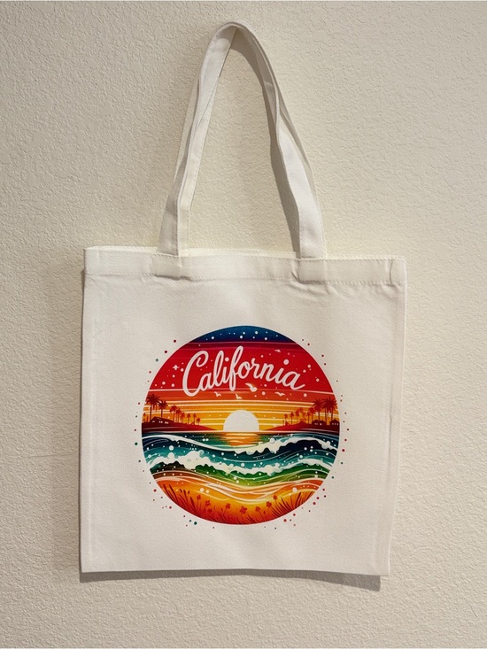 The Golden Goat Co Handbags - Handmade Canvas Tote Bag with Colorful California Graphic - White
